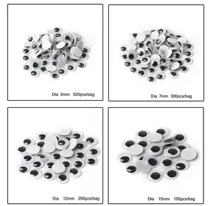 Detailed comparison of self-adhesive googly eyes in 6mm, 7mm, 12mm, and 15mm sizes