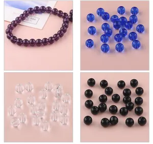 Collage détaillé de perles rondes en verre cristal 4-12mm en violet, bleu, clair et noir DIY