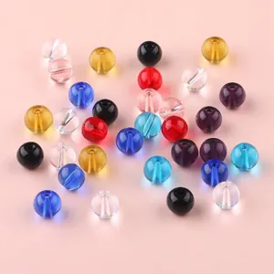 Perles rondes en verre de cristal coloré 4-12mm pour la création de bijoux faits main DIY