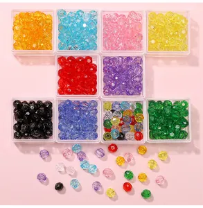 Colorful 6mm faceted acrylic beads in clear storage cases for DIY jewelry making sets.