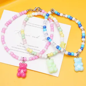 Detailed view of colorful acrylic gummy bear beaded bracelets for DIY jewelry making