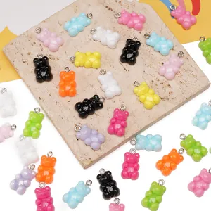 Macro detail showing colorful 11x21mm acrylic gummy bear charms for DIY jewelry