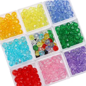 Set of 6mm faceted acrylic transparent beads in multiple colors for DIY jewelry making