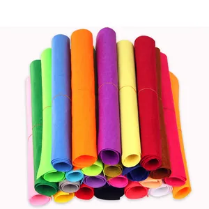 Detailed view of colorful non-woven felt fabric rolls for children's DIY crafts.