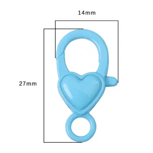 Fermoir mousqueton en forme de cœur bleu pour bijoux DIY dimensions 27mm par 14mm