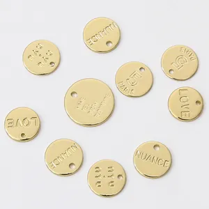 14K Gold Plated Copper Engraved Round Disc Pendant Charms DIY Bracelet Letter Number Jewelry Making Accessories For Women Men