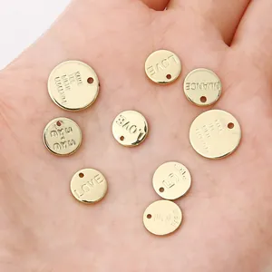 14K gold-plated engraved circular charms for DIY jewelry making in assorted styles