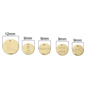 14K gold plated brass engraved round pendant tags for DIY jewelry in 12mm and 9mm