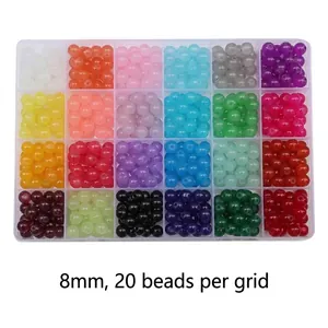 Detail of 24-color 8mm glass beads set with 20 pieces per compartment for DIY jewelry