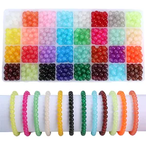 DIY Glass Beads Set Jelly Color Round Beads For Bracelet Making Handmade Jewelry Kit Multicolor Jade-like Craft Material