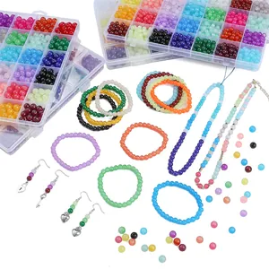 Colorful glass bead DIY kit for jewelry making with organizer boxes and heart charms