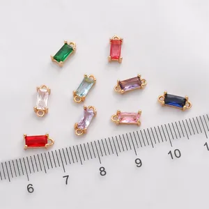 Rechteckige CZ-Anhänger mit zwei Ösen aus vergoldetem Kupfer für handgefertigten DIY-Schmuck