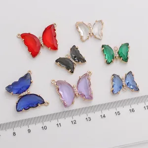 Breloques papillon colorées plaquées or 14K avec zircone pour la création de bijoux DIY
