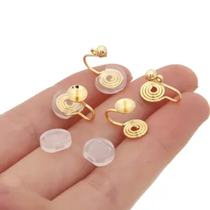 14K Gold Plated Copper Spiral Earring Converters With Silicone Pads DIY Ear Clip Components For Non-Pierced Ears Jewelry Findings