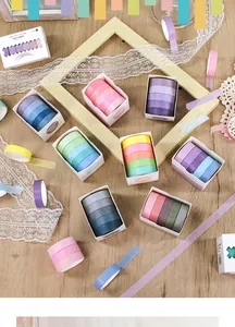 Detailed view of various washi tape sets in macaron and morandi color gradients