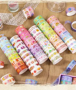 Detailed view of 60 rolls Washi tape set with cute cartoon and floral patterns