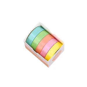 Set of 5 macaron color washi tape rolls in a box for DIY journaling and decorative scrapbooking