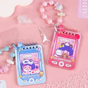 Cute flip phone-shaped mini spiral notebooks with colorful beaded wrist straps for students