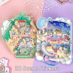 Adorable 3D miniature scenery sticker set for DIY handbook decoration and scrapbooking