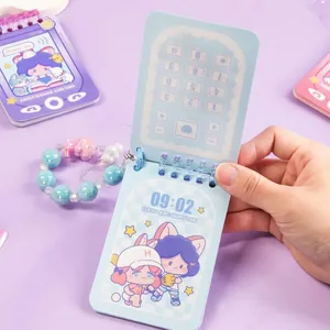 Cute flip phone-shaped spiral notebook with cartoon girl illustrations
