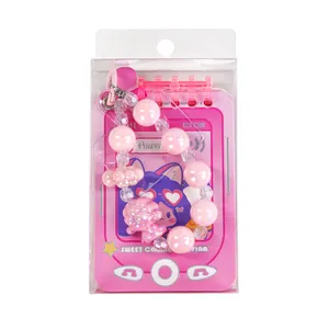 Cute pink mini flip-top notepad with pearl bead keychain in mobile phone design