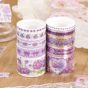 Cute purple floral washi tape set for DIY scrapbooking and bullet journal decoration