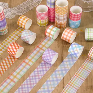 Set of 60 rolls of colorful checkered washi tapes for creative scrapbooking and DIY