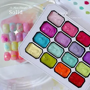Paleta de Gel de Estampado de Uñas Sólido de 16 Rejillas Sin Limpieza Gel de Pintura de Arte de Uñas de Alta Saturación para Manicura DIY