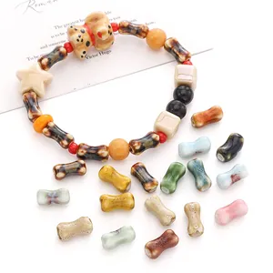 Vintage Hand Painted Ceramic Bone Shaped Beads Glazed Porcelain Loose Spacer Beads For DIY Jewelry Making Bracelet Necklace Findings