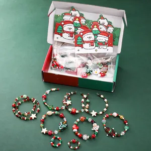 Christmas DIY beaded jewelry making kit with colorful gift box and festive charms