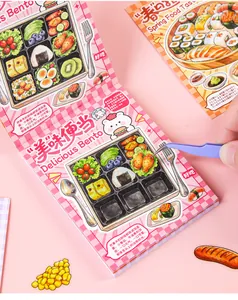 Close-up of food themed sticker book featuring cute bento and sushi illustrations