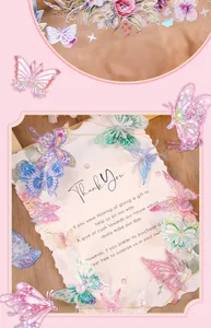 Close-up of butterfly stickers and PET tape used on a decorative Thank You card.