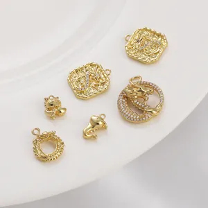 14K Gold Plated Copper Dragon Pendant DIY Jewelry Making Chinese Zodiac Rhinestone Charms For Bracelet Necklace Accessory