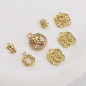 14k gold plated dragon charms for DIY jewelry making with sparkling zircon accents