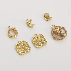 14K gold plated Chinese dragon pendants and charms for DIY jewelry and bracelets