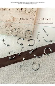 Various silver stainless steel nail piercing rivet jewelry set in edgy punk style