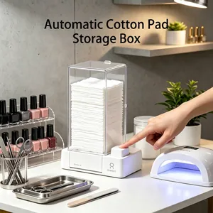 Automatic Press Nail Pad Storage Box PVC Transparent Makeup Cotton Dispenser Dustproof Case For Nail Art Salon Home Use Women