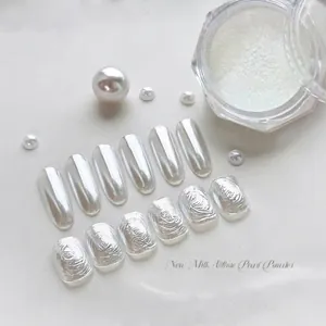 Poudre Chrome pour Ongles Blanc Lait Perle Effet Miroir Aurora Pigment Fin pour Décoration de Manucure Nail Art