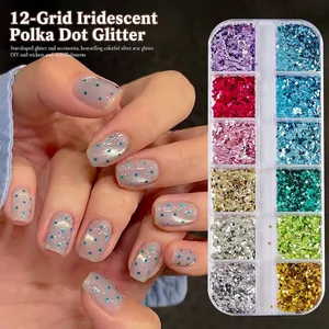 12 Grids Verpakt 1mm Mini Polka Dot Nagelkunst Pailletten Gemengde Meerkleurige Iriserende Glitter Voor DIY Manicure Decoratie Vrouwen Sieraden