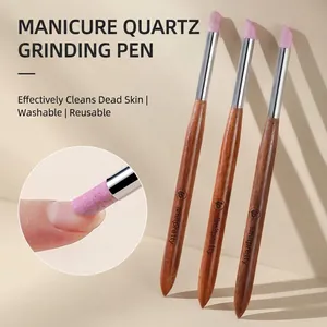 Quarz Nagel Peeling Stift Nagelhautentferner Stab Rosa Quarz Schleifkopf Mit Holzgriff Professionelles Maniküre Werkzeug