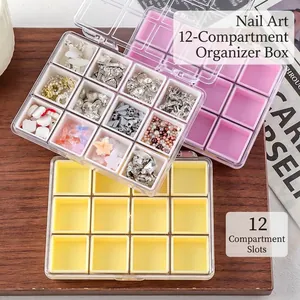 Nail Art Accessory Storage Box Plastic Macaron Colors Multi Slot Jewelry Organizer Transparent Lid Rhinestone Charm Box