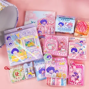 Comprehensive cute DIY handbook stationery gift set with stickers and tapes in pink