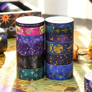 19-roll starry sky washi tape set with gold bronzing celestial patterns for scrapbooking
