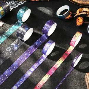 Dreamy starry sky galaxy washi tape set with gold foil stamping for creative journaling