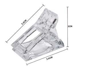 Transparent nail art extension gel fixing clip with size markings 3.6cm and 3cm