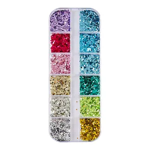 1mm mini stip glitter pailletten set in 12-vaks doos voor sprankelende nageldecoratie.