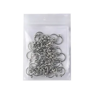 Pack of 304 stainless steel nail piercing rings in a clear bag for DIY nail art
