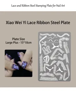 Large nail art stamping plate with various lace and wavy ribbon patterns.