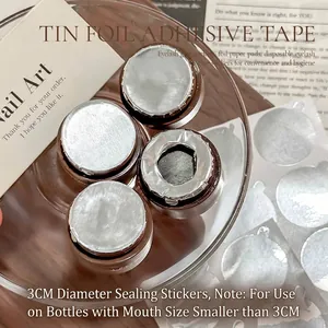 Silver tin foil adhesive sealing stickers for nail polish and gel jars, 3cm diameter pack.