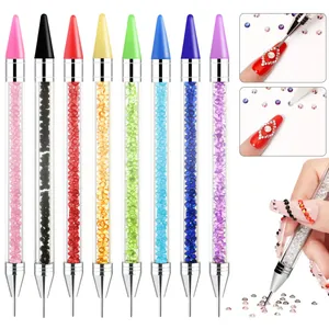 Professional Dual-ended Nail Art Dotting Pen Wax Tip And Stainless Steel Needle Rhinestone Filled Acrylic Handle Manicure Pickup Tool